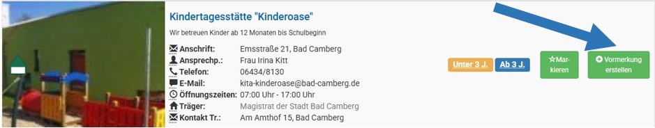 Vormerkung mit Pfeil