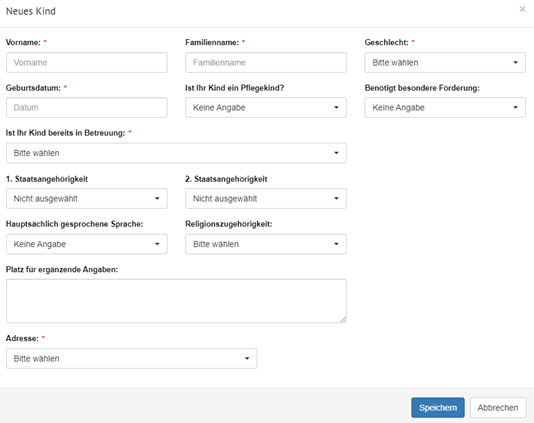 Angaben zum Kind erfassen