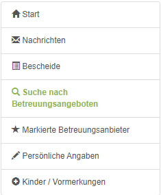 Menü - Suche nach Betreuungsangeboten