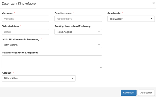 Angaben zum Kind erfassen II
